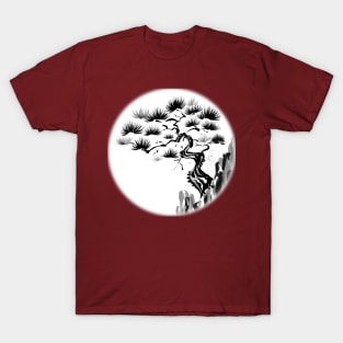 Sumi-E Pine Tree on Cliff (White BG) T-Shirt